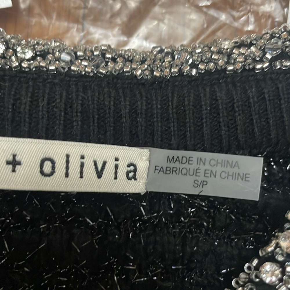 Alice+Olivia Akira textured cardi w/embellished collar size S in black metallic - Picture 4 of 6
